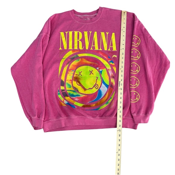 NIRVANA Kids Pink Sweatshirt with Colorful Graphic- weathered , comfy- large - Picture 2 of 6